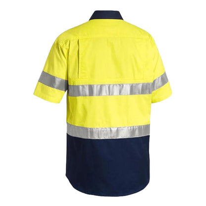 Dressworks Hi Vis Workwear Unisex Button Short Sleeve Shirt with Reflective Tape Yellow 1