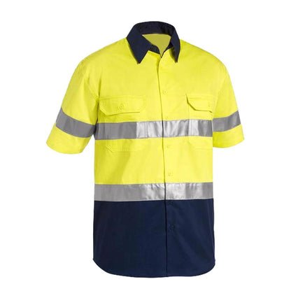 Dressworks Hi Vis Workwear  Unisex Button Short Sleeve Shirt with Reflective Tape  Yellow