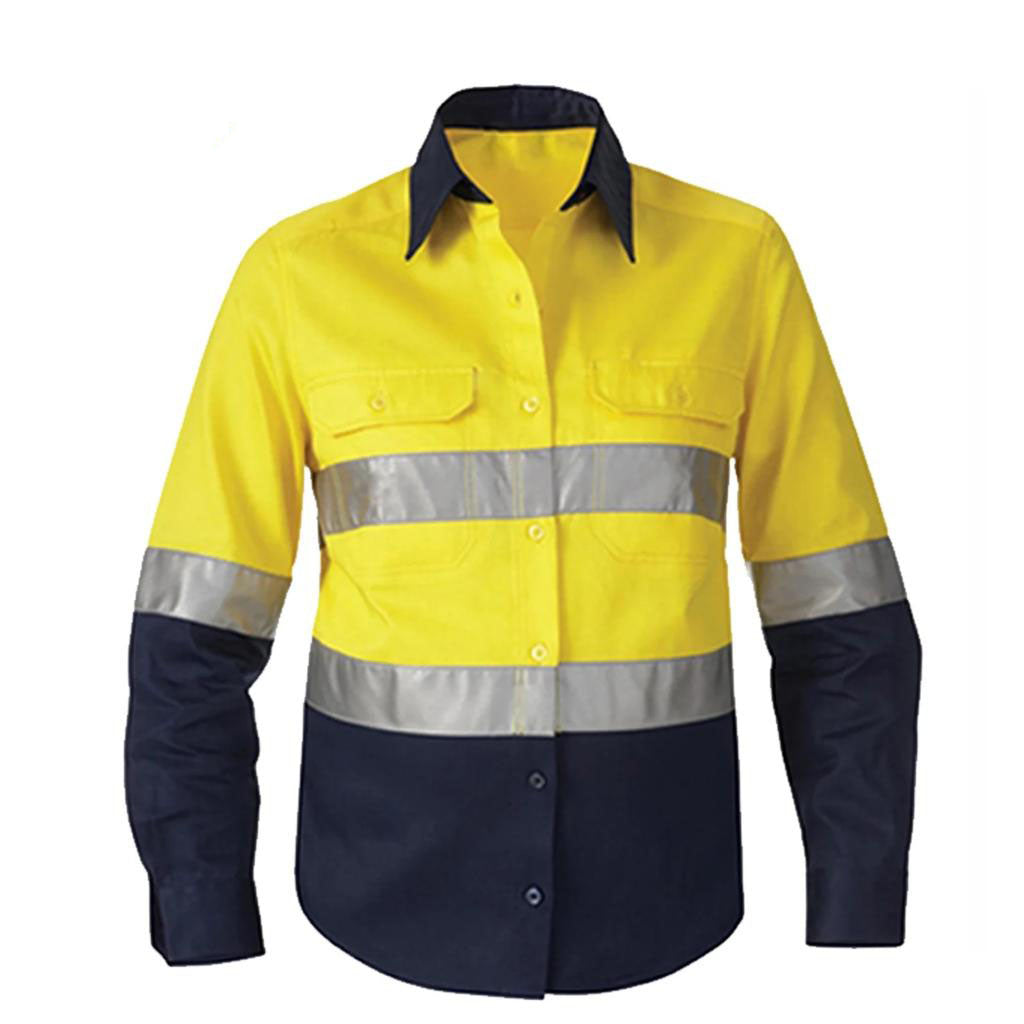 Dressworks Hi Vis Workwear Unisex Button Long Sleeve Yellow 